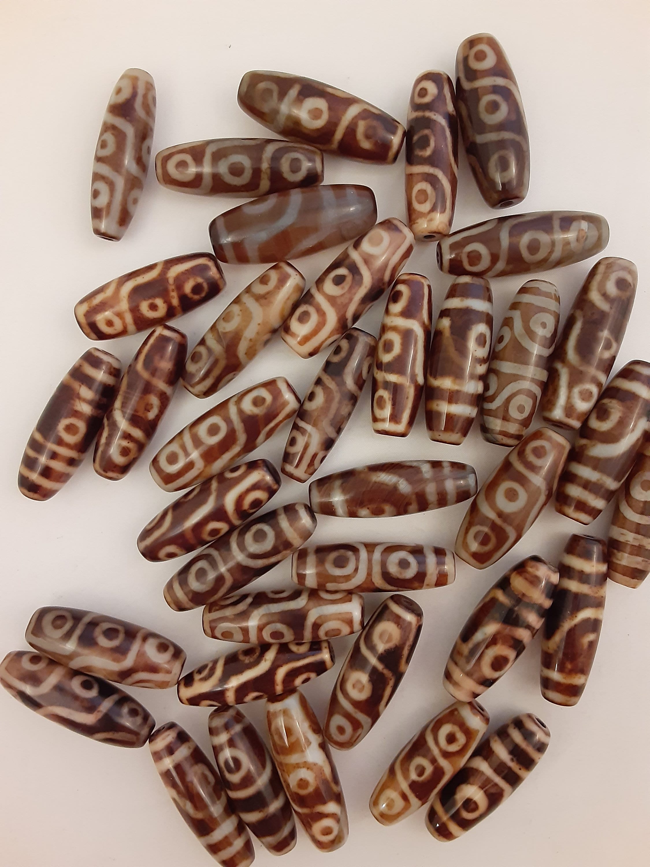 X1 Vintage Large Tibetan Glass Imitation Dzi Eye Tube Bead - Rare