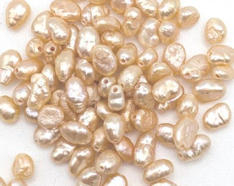 Süßwasser Oval Reis Perle Cremige Goldfarbe Lose Lot von Perlen - FWB-G24