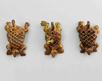 Vintage Small Tribal African Bronze Turtle Necklace Pendant - Antique Africa Jewelry -