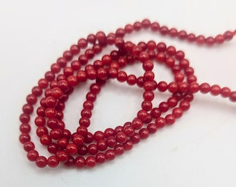 Autentiche perline di corallo rosso mediterraneo naturale genuino da 2 mm, filo da 16" - Rare Beading Supplies - CRB-9