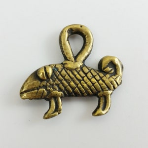 Vintage OOP Weird Tribal African Bronze Lizard/Fish? Pendant - Antique Africa Jewelry -