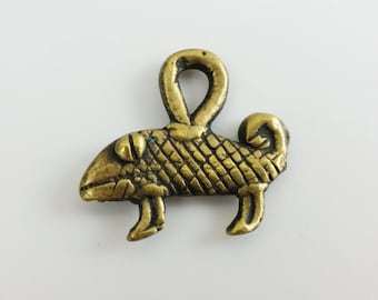 Vintage OOP Weird Tribal African Bronze Lizard/Fish? Pendant - Antique Africa Jewelry -