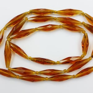 Vintage Czech Republic Hand Faceted Transparent Gold/Amber Glass Bead Long Strand Necklace