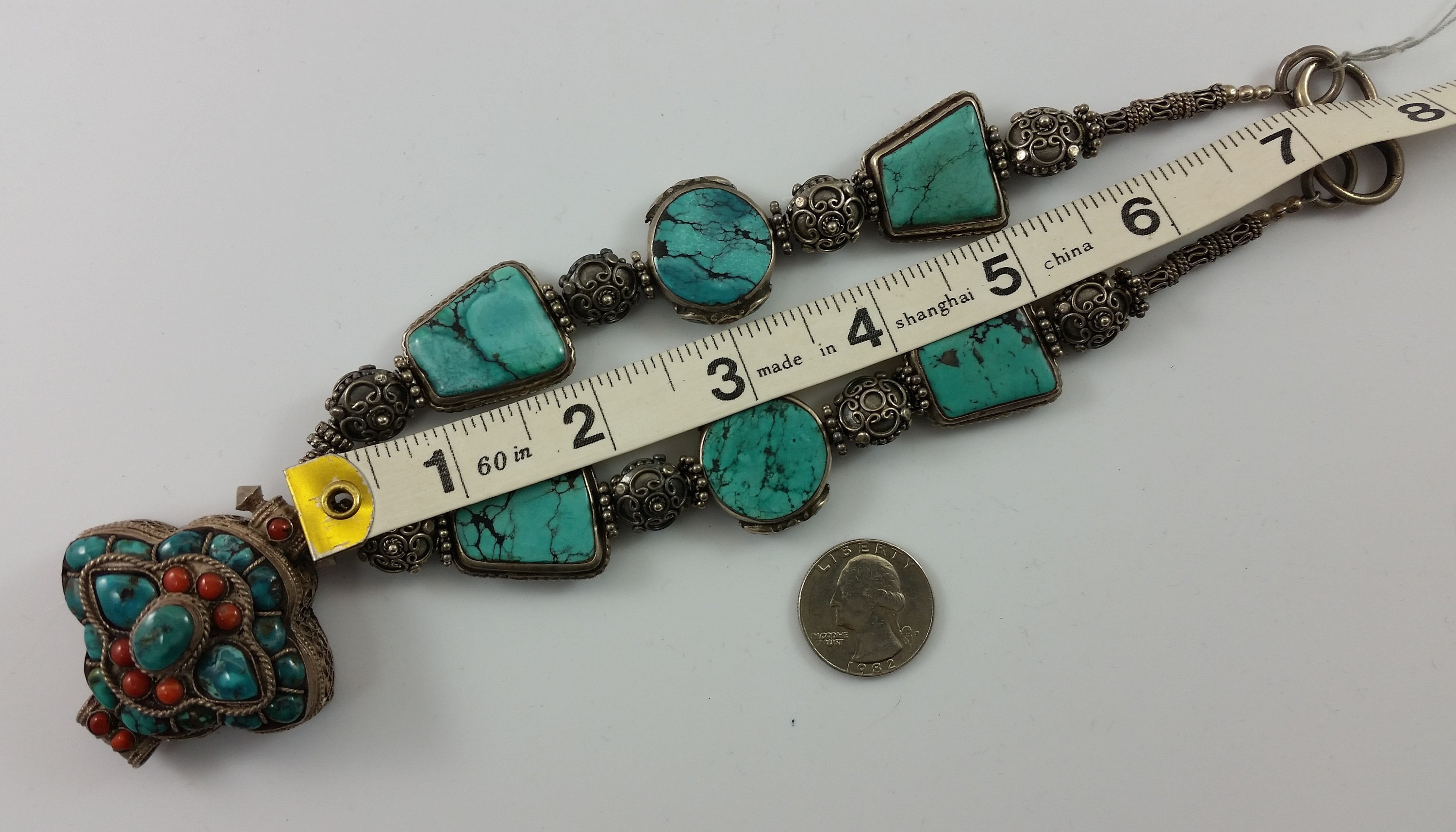 Pendentif Argent 925‰ Kalachakra Avec Turquoise Tibétaine - Boîte Incluse - Neuf Avec étiquettes - Bijou Ethnique Et Spirituel