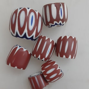 Lot of Rare Antique Venetian African Trade 6 Layer Chevron Barrel Beads - Rare 19th Century 1800&#39;s One Lot of 7 in Various Sizes - CHV-1