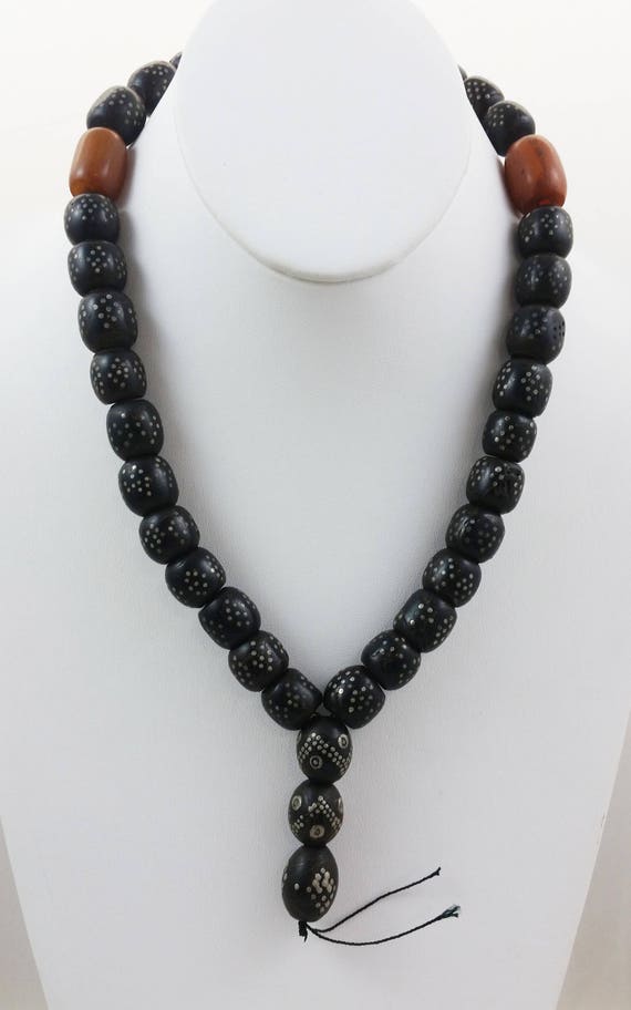 Authentic Antique Black Coral Islamic Prayer Beads Necklace