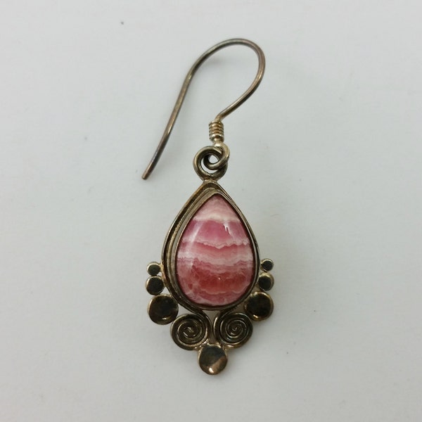 Vintage Sajen Small Teardrop Rhodochrosite & Filigree Design .925 Sterling Silver Necklace Pendant / Earring - SP1