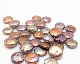 Süßwasser-Münzenperlen (Coin Beads) - Goldene lose Perlen (32 Stück) ca. 13-1 / 2 "Strang - FAP-G28