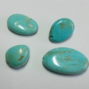 Lot x4 Vintage Chinese Carved Turquoise Natural/Oval Shaped Beads - CT1-12