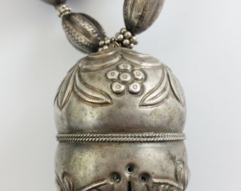 Antique Chinese Repousse Sterling Silver Crotal Bell Pendant