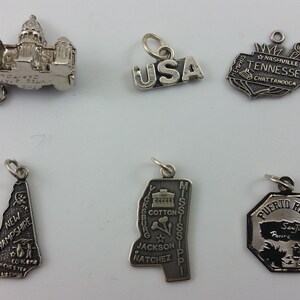 Vintage Small .925 Sterling Silver USA Patriotic, Flag, US State Bracelet Charm / Necklace Pendant - C4