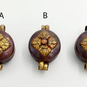 x1 Vintage Tibetan Buddhist Auspicious Symbol Copper & Silver Hinged Gau Prayer Box Pendant w/ Coral Inset TB-C12