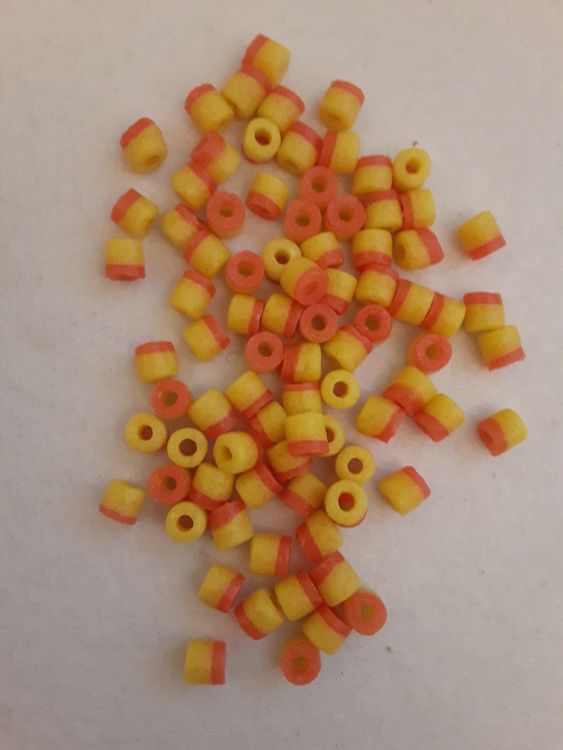 Vintage to Antique Lot of 85 Count Orange and Yellow Small Glass Tube Beads