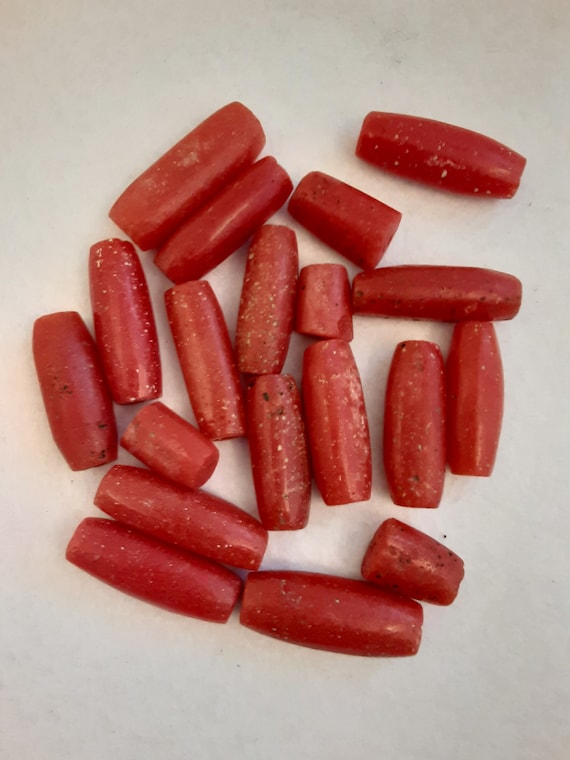 ロット x19 アンティーク 赤色ガラスビーズ - 希少 19 世紀 - LRB - 2