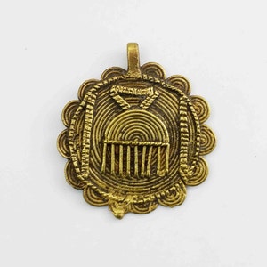 Vintage Tribal African Bronze Round Medallion Necklace Pendant - Antique Africa Jewelry -