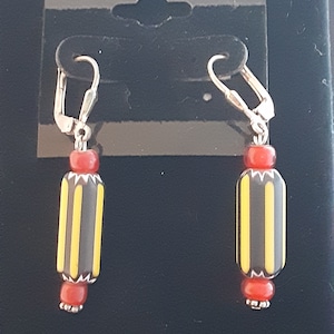 Pair of Antique Venetian Tribal African Trade Beads Earrings With Sterling Silver Lobster Claw Hooks