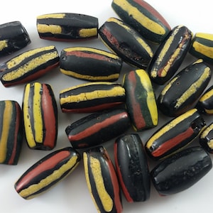 x1 Rare Antique Venetian Tribal African Trade Black/Red/Yellow Striped Melon Loose Bead - L1