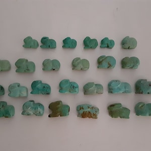 x1 Vintage Chinese Hand Carved Turquoise Stone Rabbit Charm Pendant or Bead X Small to Small - TR-7