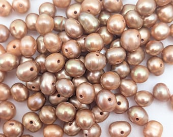 Lote de cuentas sueltas ovaladas/redondas de agua dulce color oro - FWP-G10