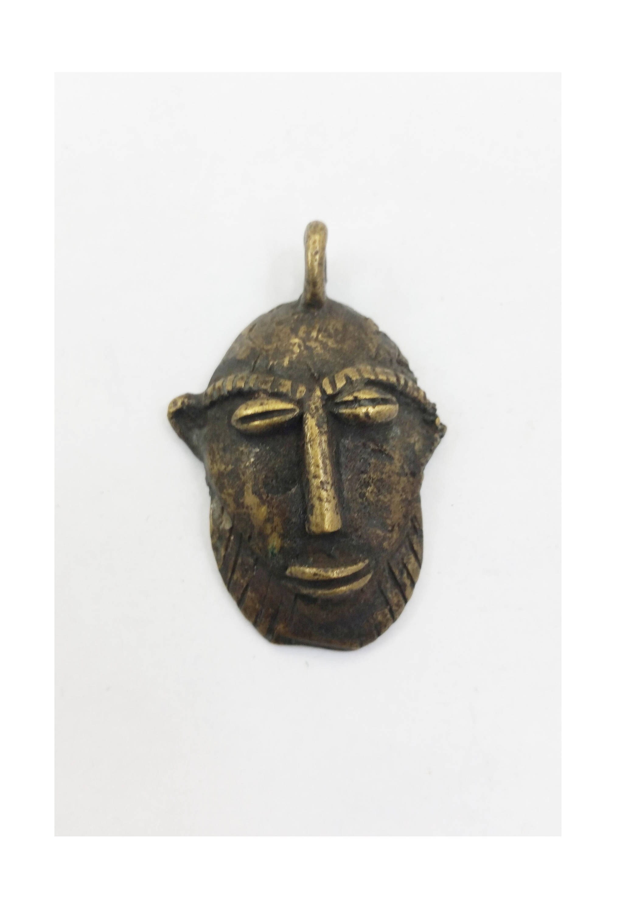 Vintage Bronze Tribal African Passport Mask Necklace Pendant - Antique Africa Jewelry - #1