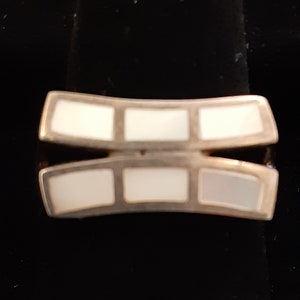 Geometrisch patroon .925 Sterling Zilver en Moeder van Pearl Statement Ring, Grootte 8-3/4