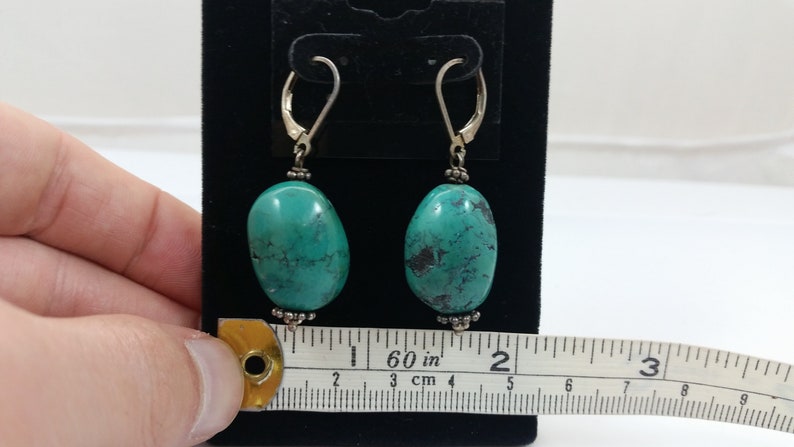 Natural Cut Oval Turquoise Stone Bead /& .925 Sterling Silver Lever Back Earring Pair Custom Earrings