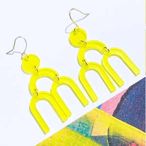 Minimalist Neon Yellow Modern Mobile Earrings