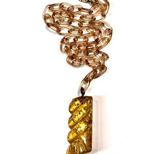Rare Carved Stardust Prystal Bakelite Necklace, Gold Dust Prystal Pendant