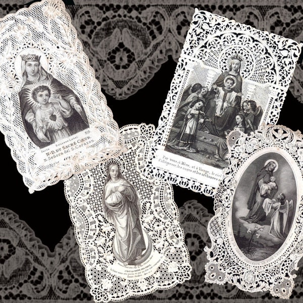 Digital Lacy Holy Cards, Religious Digital Collage Sheet, Catholic Religious Scrap, Digital Antique Holy Cards, Christian Crafts