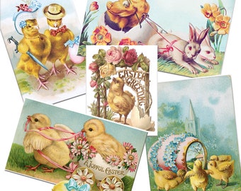 Vintage Easter Chicks and Bunnies Instant Download,  Antique EASTER Digital Collage Sheet, Scrapbook, Collage, Cards, Art Journal Supply