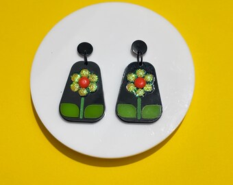 Retro Boho Yellow Flower Acrylic Earrings