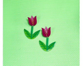 Hand Painted Tulip Earrings, Stainless Steel Posts, Boho Spring