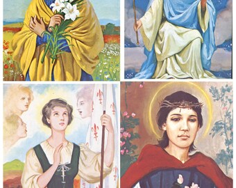 Digital Female Saints Religious Digital Download #2, Printable Vintage Catholic Scrapbook Images, Faith Based Collage Sheet