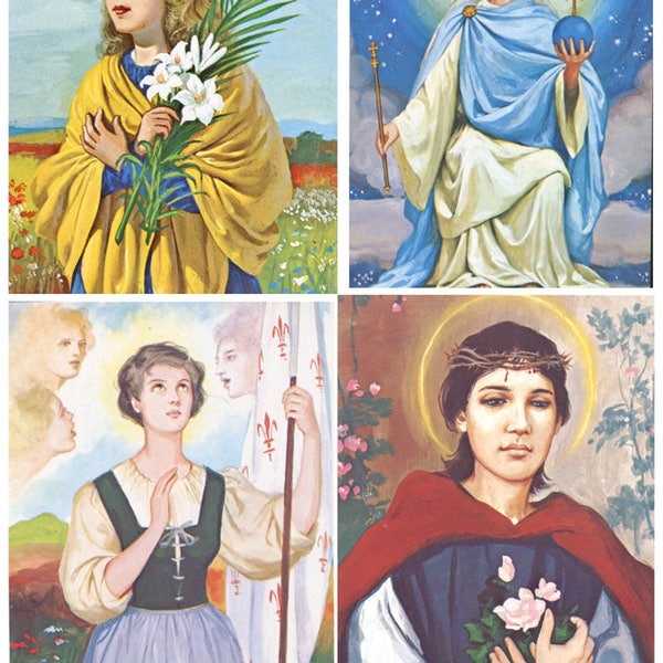 Digital Female Saints Religious Digital Download #2, Printable Vintage Catholic Scrapbook Images, Faith Based Collage Sheet