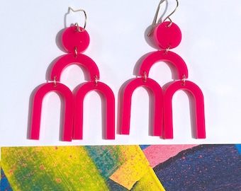 Geometric Hot Pink Modern Mobile Earrings