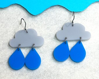 Large Acrylic Rain Cloud Earrings, Whimsical Statement Jewelry