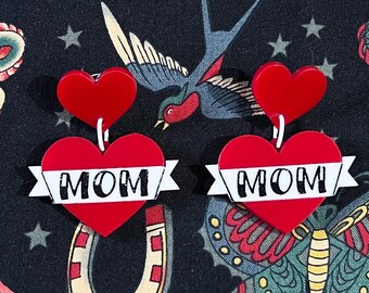 MOM Vintage Tattoo Heart Earrings