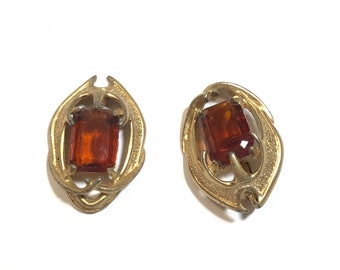 Atomic Style 50s TLC Sarah Coventry Brown Rhinestone Clip On Earrings, Vintage Jewelry, AS IS Repair Earrings