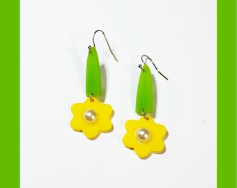 Spring Buttercup Flower and Leaf Earrings