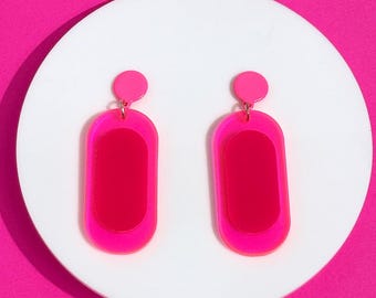 Colorblock Hot Pink Mod Oval Earrings
