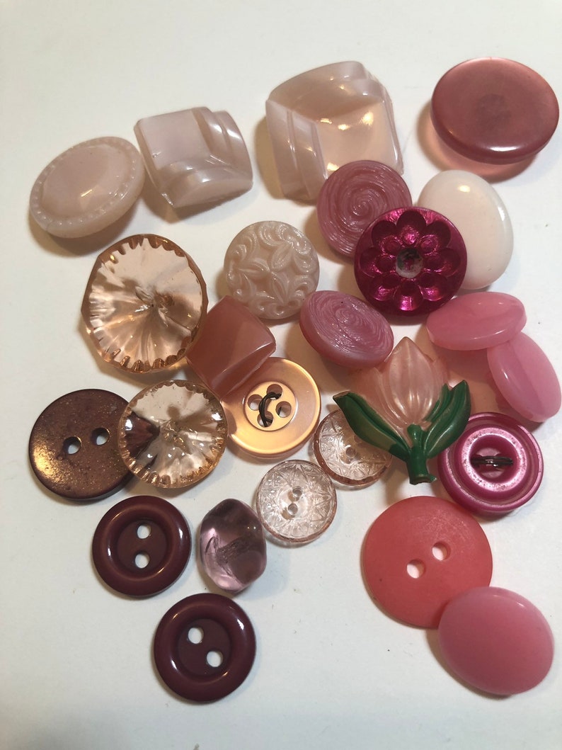 Vintage Sewing Vintage Lot of 25 Pink Czech Glass and Plastic Button Lot