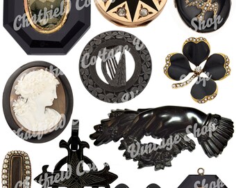 Victorian Mourning Jewelry Collage Sheet Digital Download, Printable Art, Scrapbook, Jewelry Making