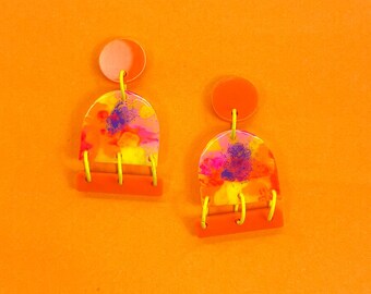Neon Impressionist Earrings in Orange