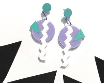 Mini Moody Memphis Earrings, Retro 80s Geometric Statement Earrings