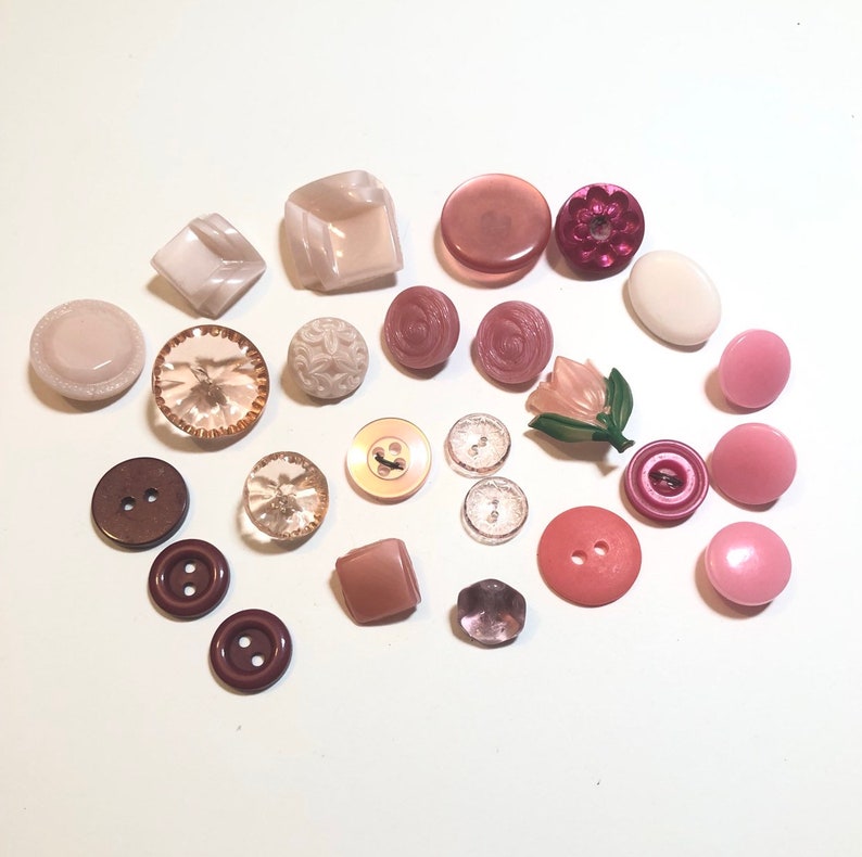 Vintage Sewing Vintage Lot of 25 Pink Czech Glass and Plastic Button Lot