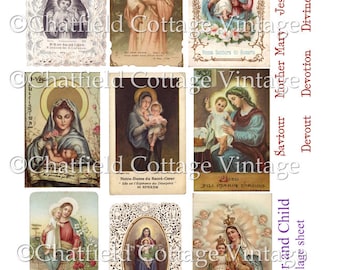 Antique Madonna and Child Holy Card Digital Download - Holy Cards - Digital Holy Card - Printable Collage - Catholic - Religious Scrapbook