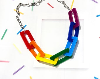 Love is Love Rainbow Acrylic Link Necklace