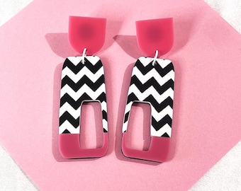 Retro Chevron Dangle Earrings, Bold Mod Statement Jewelry