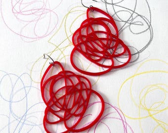 Small Artsy Red Doodle Scribble Earrings