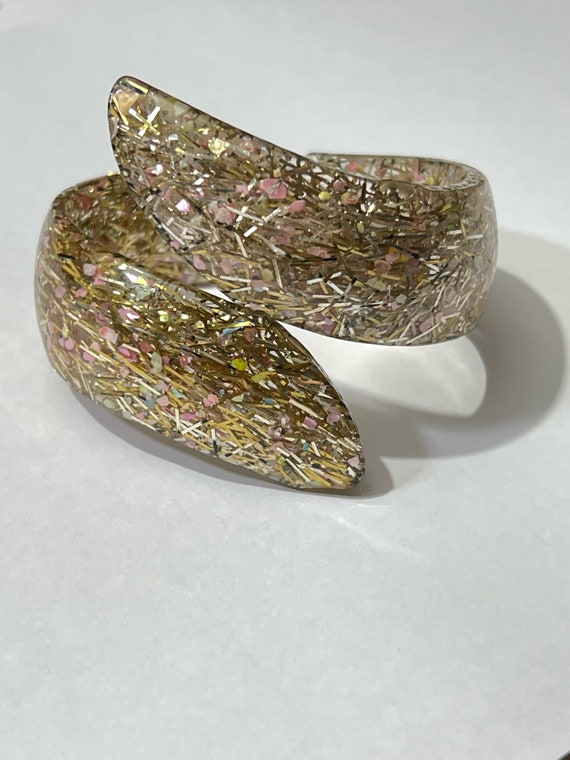 Vintage 50's Gold Confetti Lucite Clamper Bracelet